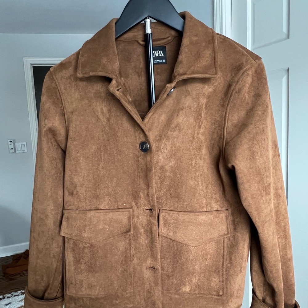 Zara Brown Suede-Look Button Front Jacket - Picture 4 of 5
